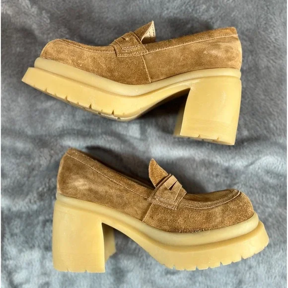 Steve Madden Louise Platform Loafers Shoes Womens 8 Beige Suede Chunky Heels - Picture 3 of 10